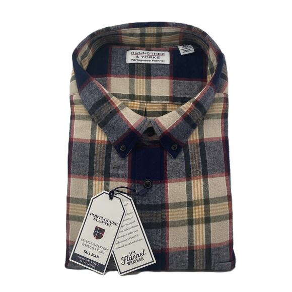Roundtree & Yorke Big & Tall Men's 4XT Portuguese Flannel Button-Down Shirt NEW - Picture 1 of 5